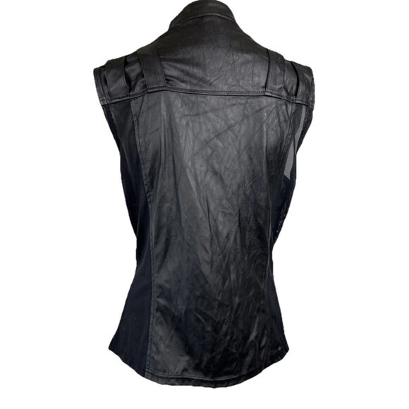 M Vintage lip Service Black Tank Mesh Panel Buckle Shoulders Goth Biker - Picture 6 of 8